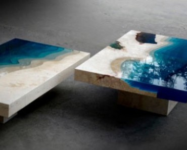 He Merged Resin and Cut Travertine Marble to Create These Awesome Lagoon Tables