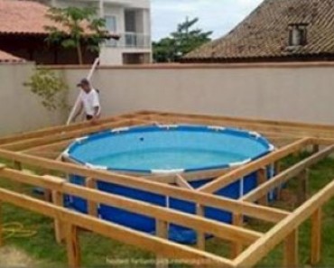 Wood Deck Design for a Pop Up Pool
